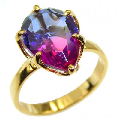 Pink Rainbow Topaz 18K Gold over .925 Sterling Silver Perfectly handcrafted Ring s. 7 1/4