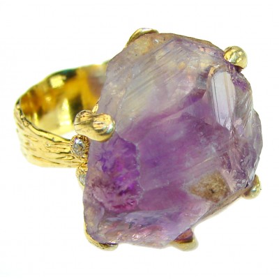 Authentic Rough Ametrine 14K Gold over .925 Sterling Silver Large Ring size 7 1/2