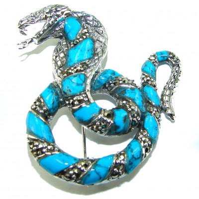 Cobra Snake Turquoise .925 Sterling Silver handcrafted Pendant Brooch