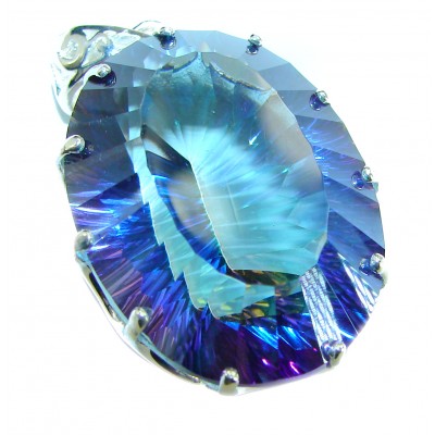 48.2 carat oval cut Mystic Aurora Topaz .925 Sterling Silver handcrafted Pendant