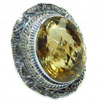 Huge 28.8 carat Genuine Lemon Quartz .925 Sterling Silver handcrafted ring size 9