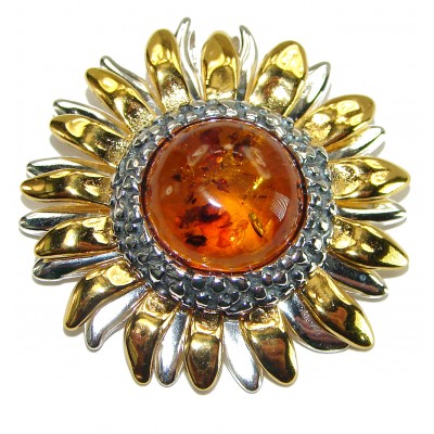 Prehistoric Aztec Sun Baltic Polish Amber .925 Sterling Silver handcrafted pendant