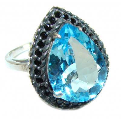 18.8 carat Swiss Blue Topaz Sapphire .925 Sterling Silver handmade Ring size 9