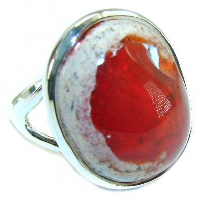 Natural Mexican Fire Opal .925 Sterling Silver handmade ring size 9