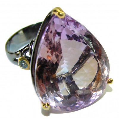 Spectacular 28.5 carat Pink Amethyst 2 tones .925 Sterling Silver Handcrafted Ring size 7 1/2