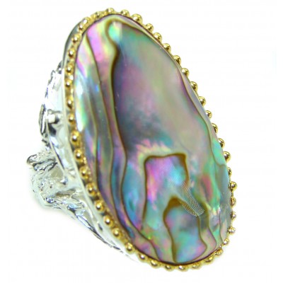 BEAUTY OF THE SEA Authentic LARGE Rainbow Abalone Sterling Silver handmade Ring s. 6 1/2