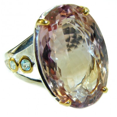 25.9 carat authentic Ametrine 2 tones .925 Sterling Silver handcrafted Ring s. 8