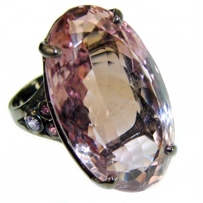 Spectacular 28.5 carat Pink Amethyst black rhodium over .925 Sterling Silver Handcrafted Ring size 8