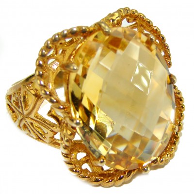 Authentic Citrine 14K Gold over .925 Sterling Silver handmade Cocktail Ring s. 8 1/2