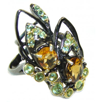 Spectacular Citrine black rhodium over .925 Sterling Silver Handcrafted Ring size 7 3/4