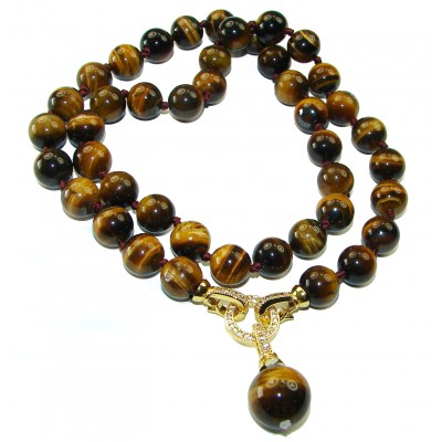 Rare Unusual Natural Red Tigers Eye Beads .925 Silver NECKLACE