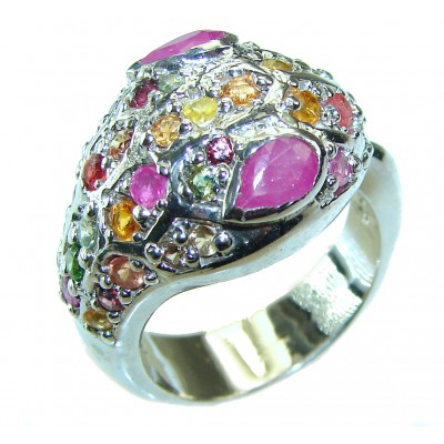 Red Snake authentic Ruby Sapphire .925 Sterling Silver Large handcrafted Ring size 8