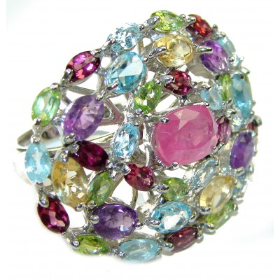 Colorful Garden Large Ruby .925 Sterling Silver handmade Ring size 8
