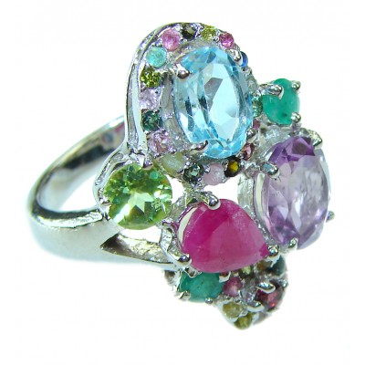 Tropical Beauty 18.5 carat multigems .925 Sterling Silver Handcrafted Ring size 8 1/4