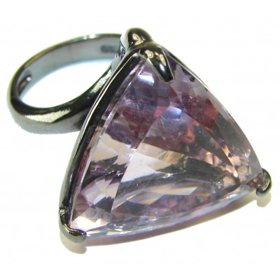 Real Diva 35.5 carat rare Trillion cut Pink Amethyst black rhodium over .925 Silver handcrafted Cocktail Ring s. 9