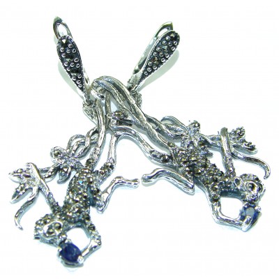 Monkey Marcasite Sapphire .925 Sterling Silver handmade Earrings