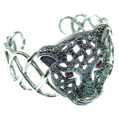 Precious Panther Natural Ruby Marcasite .925 Sterling Silver handcrafted Bracelet