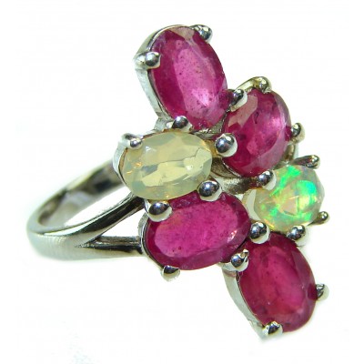 Bright Creation Ethiopian Opal Ruby .925 Sterling Silver handmade Ring size 7