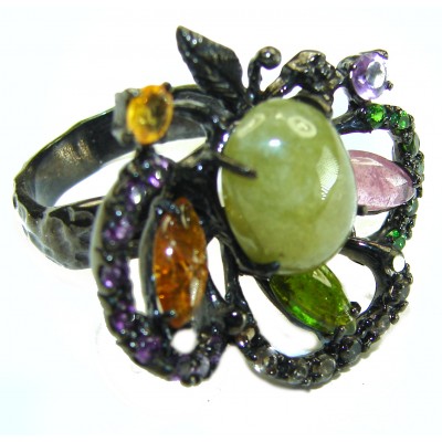 Green Brazilian Tourmaline black rhodium over .925 Sterling Silver Perfectly handcrafted Ring s. 7 1/2