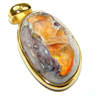 A Golden River Natural Mexican Fire Opal 14K Gold over .925 Sterling Silver handmade Pendant