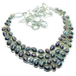HUGE 102.5 grams genuine Rainbow Mothet of Pearl .925 Sterling Silver handcrafted Necklace