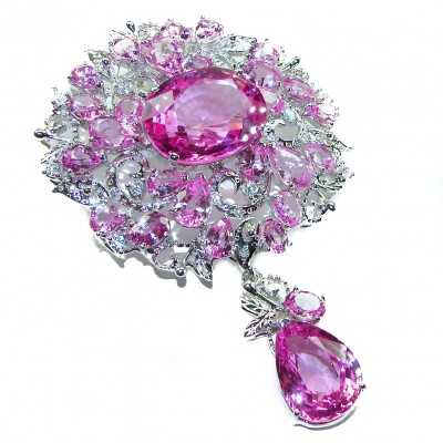 An exuberantly Large 77.5 grams, 145.2 carat Vintage style Pink Sapphire .925 Sterling Silver handmade LARGE Pendant - Brooch