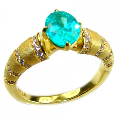 Wonderland 2.1 carat Paraiba Tourmaline .925 Sterling Silver dipped in 18K Gold Handcrafted Ring size 8
