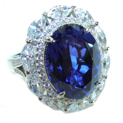 Precious Design oval cut 24.9 CARAT Tanzanite .925 Sterling Silver Statement Ring s. 8 1/4