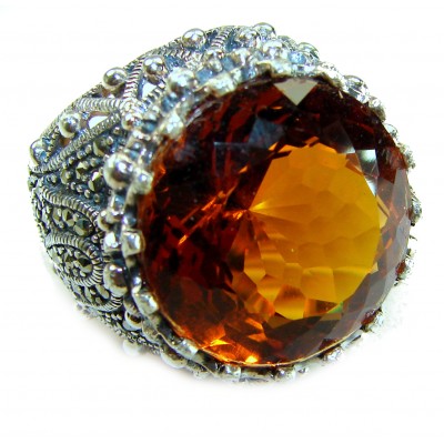 Massive 41.8 carat Orange Garnet .925 Sterling Silver handcrafted Large ring size 8
