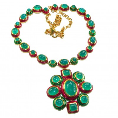 Authentic 155.8 carat Jade red Enamel .925 Sterling Silver dipped in real 18K Gold over handcrafted necklace