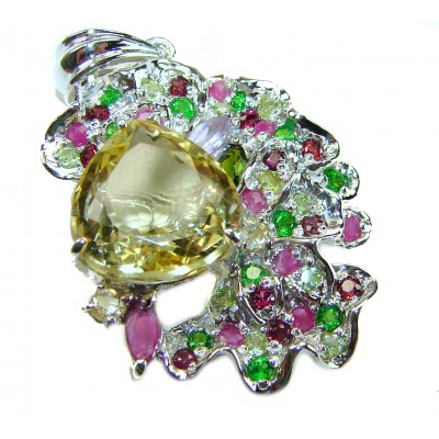 Vintage Design 12.4 CARAT authentic Amethyst 14K Gold over .925 Sterling Silver handcrafted Pendant