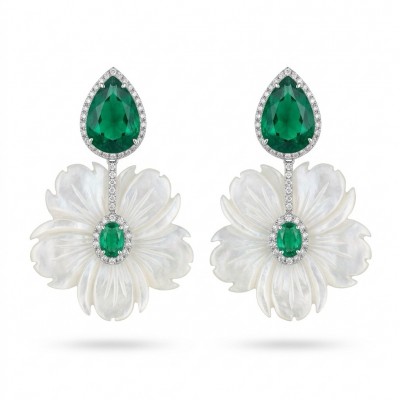 Summer Flowers Blister Pearl Blue Topaz 14K Gold over .925 Sterling Silver handcrafted Earrings