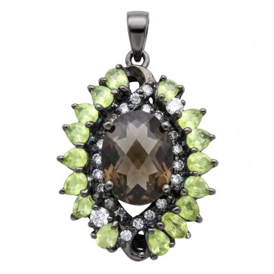 Authentic 18.5 carat Smoky Topaz black rhodium over .925 Sterling Silver handmade Statement Pendant