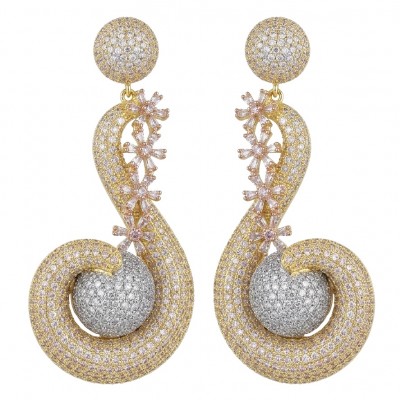 Dubai Style - Pure Luxury - pave 10.7 carat Moissanite .925 Sterling Silver dipped in 18K Gold handmade Earrings