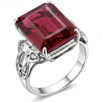 Carmen 15.5 carat emerald cut Ruby .925 Sterling Silver handcrafted incredible ring s. 6 3/4