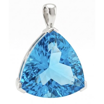Trillion cut 21.2 carat Vintage style Swiss Blue Topaz .925 Sterling Silver DIPPED IN RHODIUM handmade Pendant
