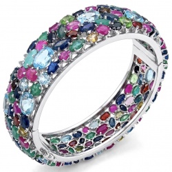 Tiffany - Authentic 62.2 carat Swiss Blue Topaz .925 Sterling Silver handcrafted Statement bangle Bracelet