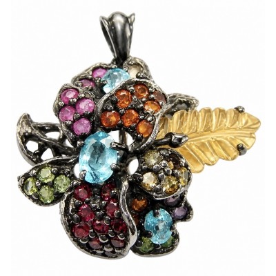 Catharina Luxurious Style Natural 27.8 carat carved Citrine black rodium over .925 Sterling Silver handmade Pendant