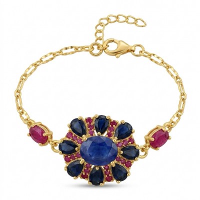 Giovanna 11.4 carat natural Sapphire 18K Gold over .925 Sterling Silver dipped in rhodium Statement bracelet
