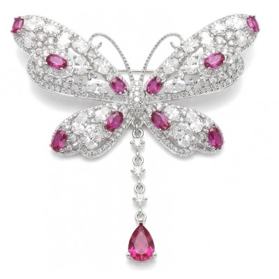 Vintage Design - Red Butterfly - Genuine 10.2 carat Ruby 14k rhodium over .925 Sterling Silver handmade Pendant Brooch