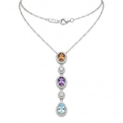 Infinity 8.5 carat Authentic Multigems Rhodium over .925 Sterling Silver handcrafted Statement necklace