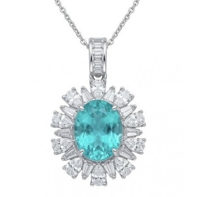 Wonderland 6.2 carat fancy oval cut Paraiba Tourmaline .925 Sterling Silver Handcrafted Statement necklace