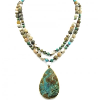 Boho Style - Great quality Chrysocolla .925 Sterling Silver handcrafted Necklace