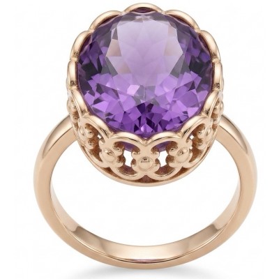 Lavender Love 15.5 carat natural Amethyst 18K Gold over .925 Sterling Silver Handcrafted Ring size 8