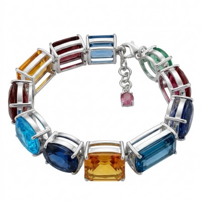 Tutti Frutti 49.5 CARAT MULTIGEM .925 Sterling Silver brilliantly handcrafted Bracelet