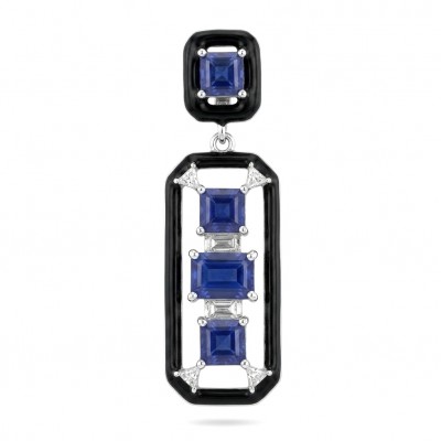 8.5 carat Art Deco Sapphire black enamel .925 Sterling Silver handcrafted Pendant