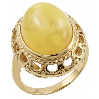 Vintage Style Authentic Golden Butterscotch Baltic Amber 18K Gold over .925 Sterling Silver entirely handcrafted ring; s. 8 1/4