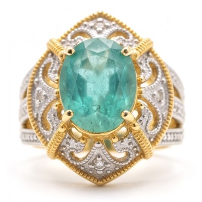Victorian Style Beauty - Authentic 7.4 carat COLOMBIAN EMERALD .925 Sterling Silver dipped in 18K Gold handcrafted Statement Ring size 7