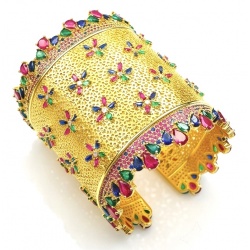 Byzantine design Authentic Ruby 14K Gold over .925 Sterling Silver handmade handcrafted Bracelet / Cuff