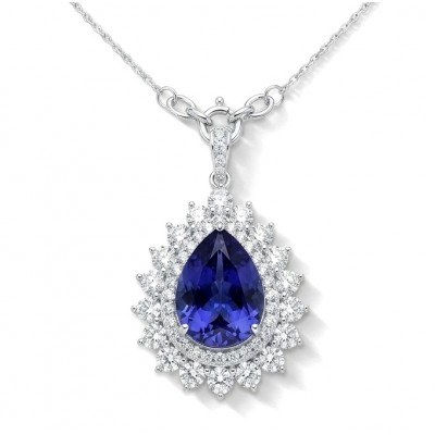 Authentic 14.5 carat Tanzanite rhodium over .925 Sterling Silver handmade necklace
